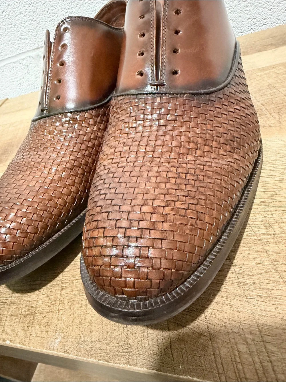 Joseph Abboud Cognac Brown Woven Leather Lace-Up Oxford Dress Shoes Men's